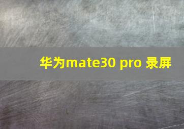 华为mate30 pro 录屏